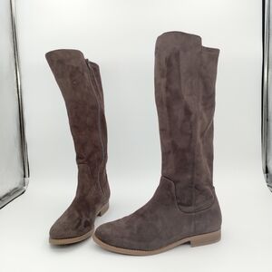 Old Navy Knee High Boot Faux Suede Brown Zipper Closure Round Toe Size 9